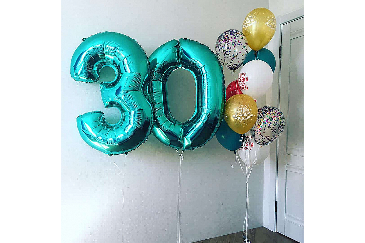 Набор шаров 30 лет цвет тиффани