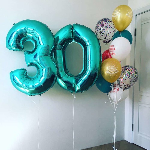 Набор шаров 30 лет цвет тиффани Набор шаров 30 лет цвет тиффани