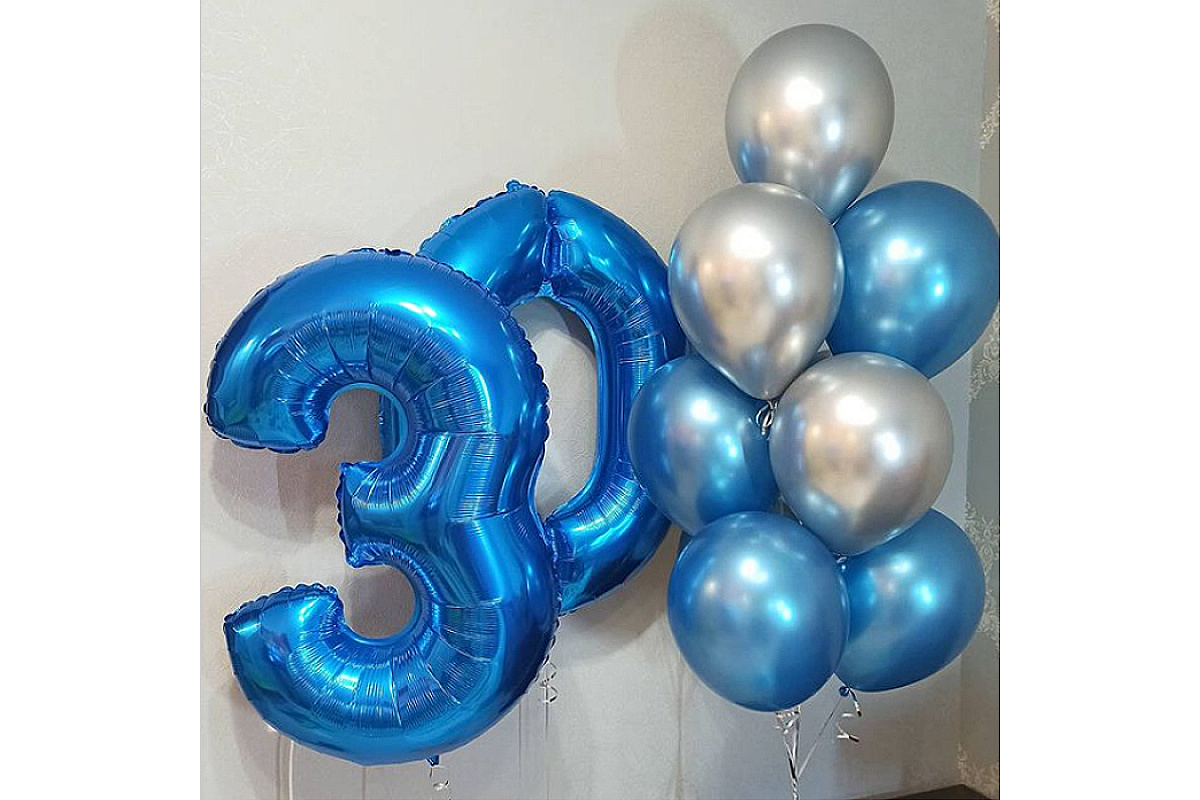 Шары на 30 лет синий хром