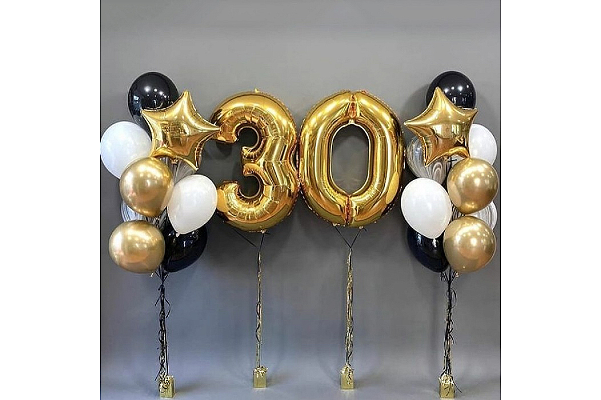 Шары на 30 лет черно-золотые