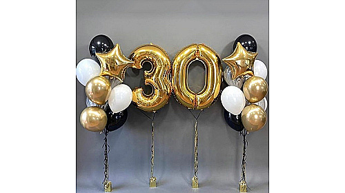 Шары на 30 лет черно-золотые Шары на 30 лет черно-золотые