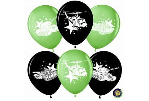 Воздушный шар (12''/30 см) Воздушно-десантная техника, Черный/Зеленый, пастель, 1 шт.