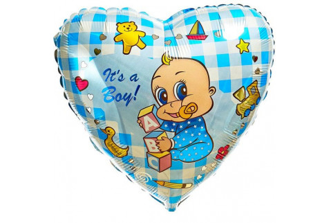 Шар (46 см) Сердце, Новорожденный мальчик, Голубой