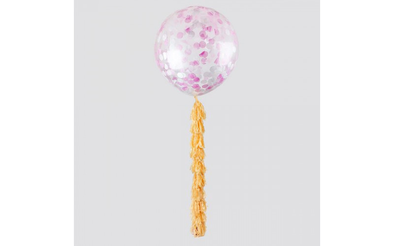 Большой шар с розовыми конфетти и кисточками тассел (91 см), 1 шт.