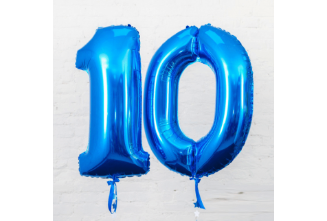 Набор воздушных шаров на юбилей "Цифры 10 синие"