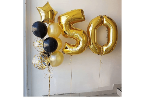 Набор воздушных шаров "Цифры 50 золотые и фонтан со звездой"