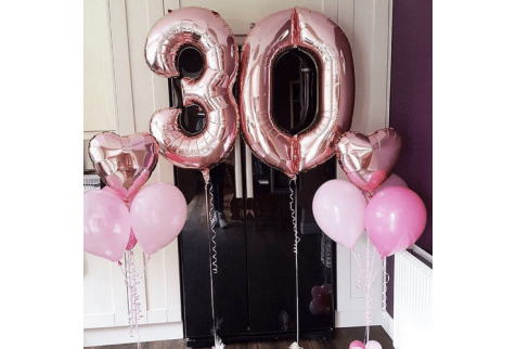 Набор воздушных шаров "Цифры 30 розовое золото и фонтана из шаров с сердечком"