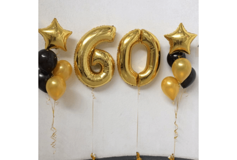 Набор воздушных шаров "Цифры 60 и 2 фонтана из шаров"