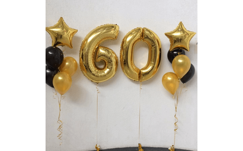 Набор воздушных шаров "Цифры 60 и 2 фонтана из шаров"