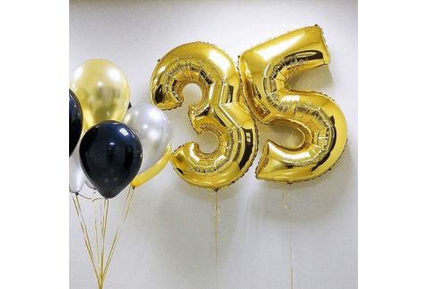 Набор воздушных шаров "Цифры 35 золотые и фонтан из 10 шаров"