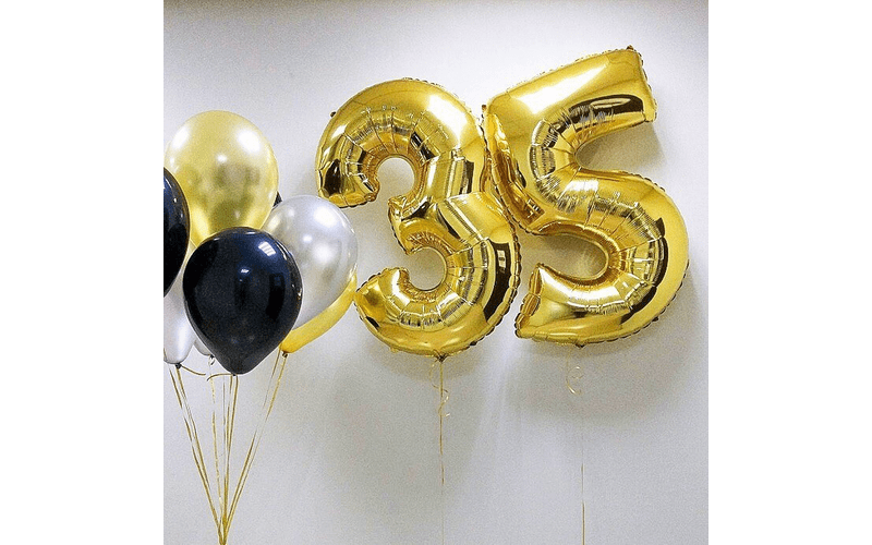 Набор воздушных шаров "Цифры 35 золотые и фонтан из 10 шаров"