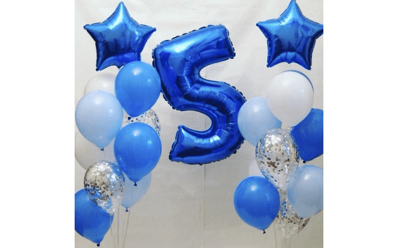 Набор воздушных шаров "Цифра 5 синяя и 2 фонтана из шаров"